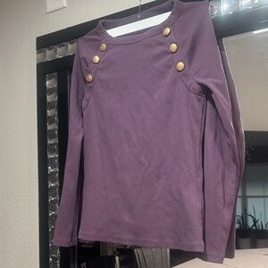 White House Black Market Purple Long Sleeve Top with Gold Buttons